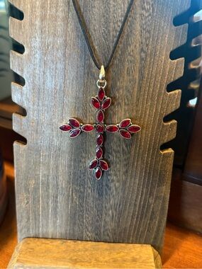 Handmade Garnet Cross Pendant: .925
Sterling Silver Holy Pendant